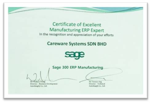 Sage Manufacturign ERP Expert Excellent Award